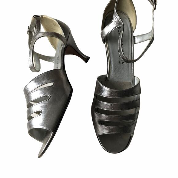 Bottega Veneta Peep Toe Heels Silver 9 Vintage 80s - Picture 6 of 16